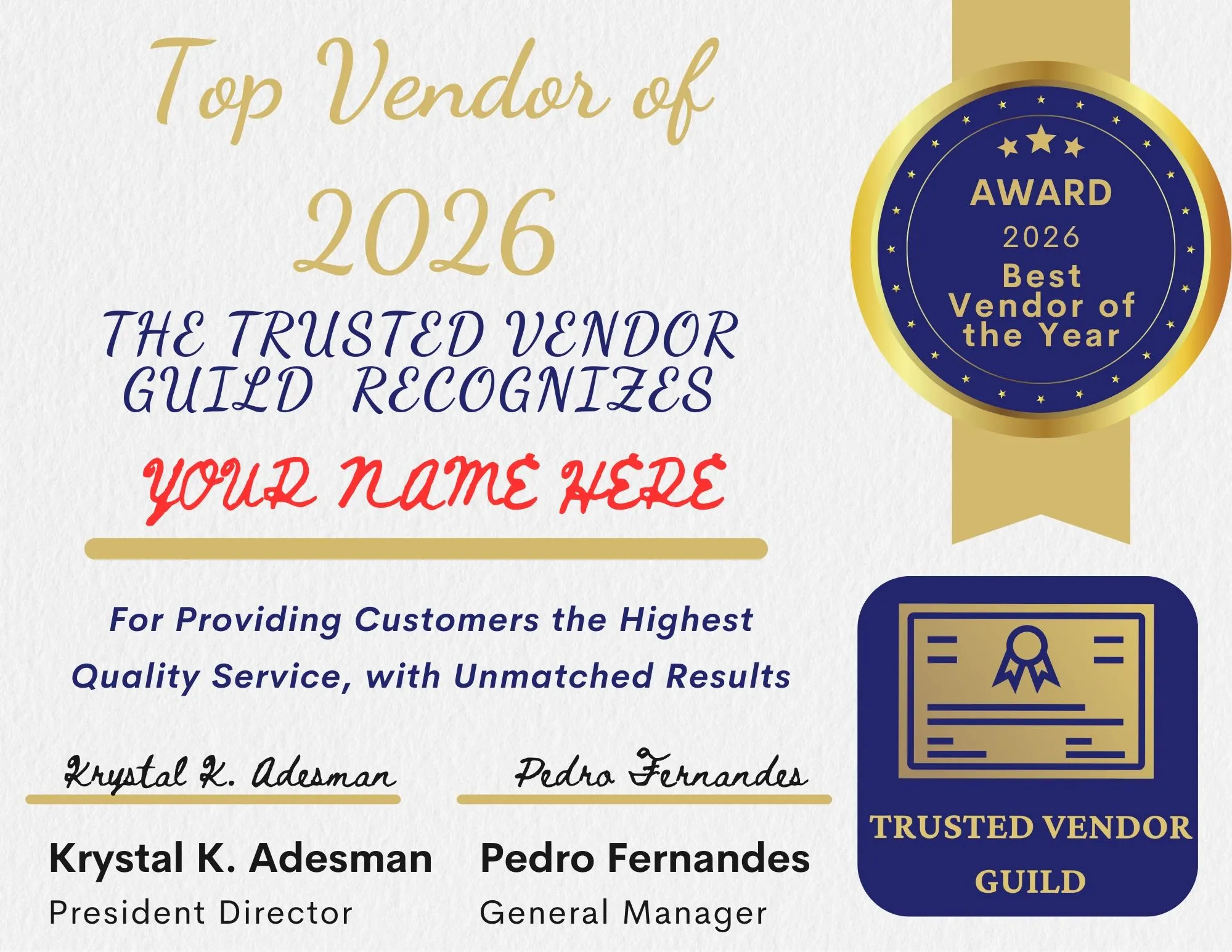 TVG Vendor Certificate